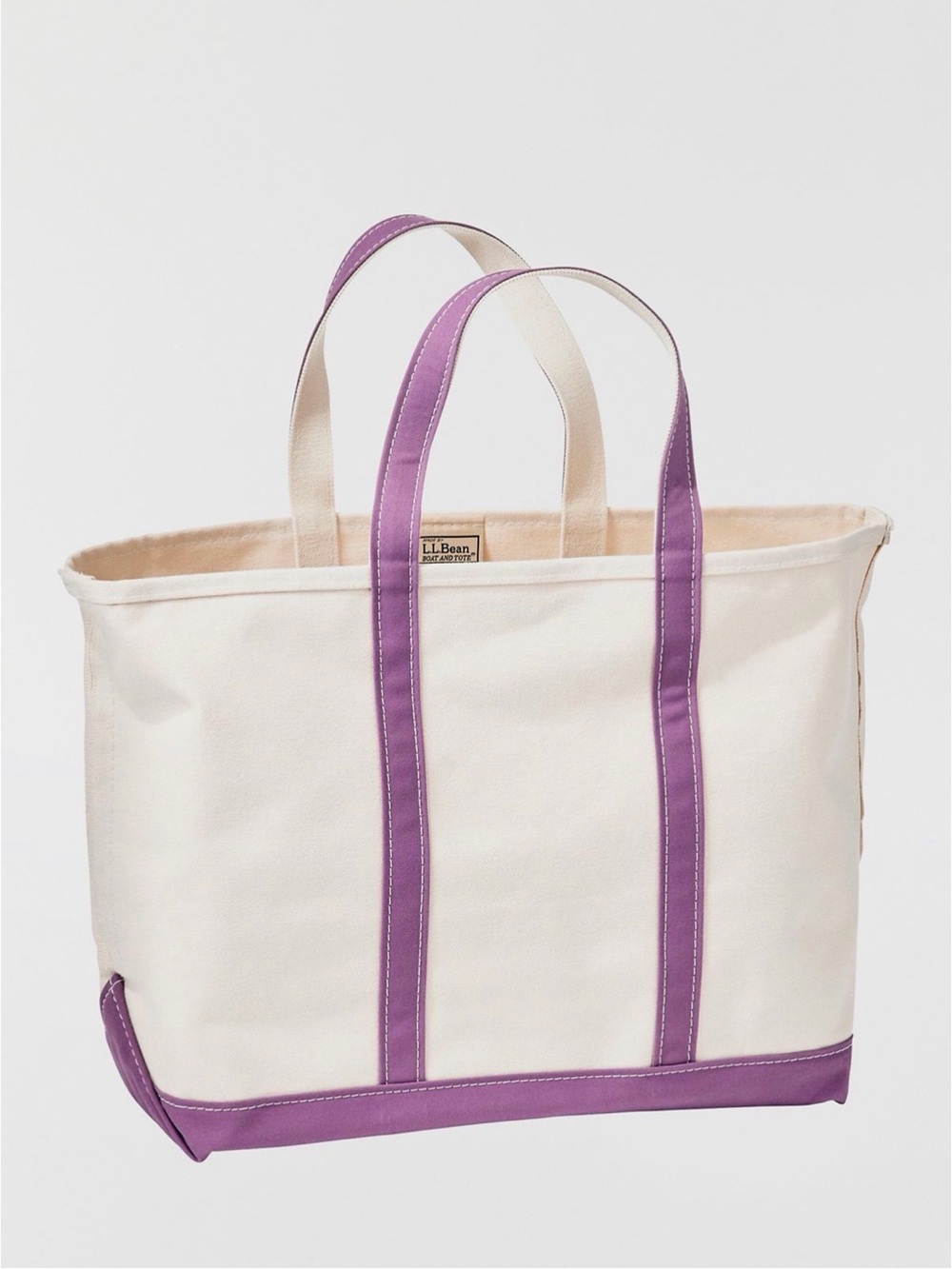 L.L. Bean Cream Canvas Tote with Mauve Trim